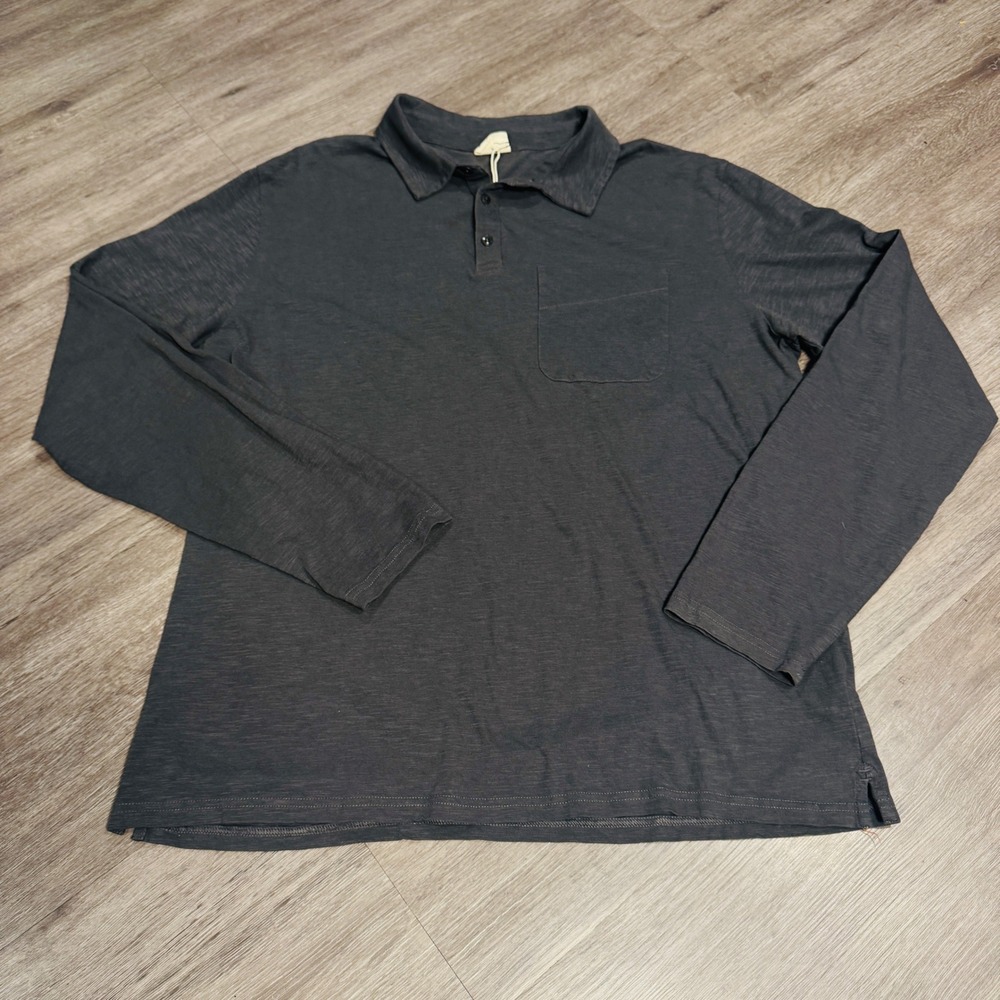 Pact Mens Long Sleeve Slub Knit Polo Shirt Gray Chest Pocket Size XL